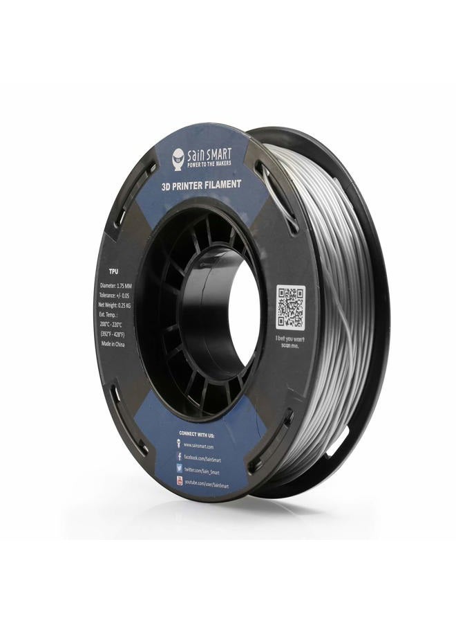 SainSmart TPU Filament 1.75 Silver Flexible TPU 3D Printing Filament 1.75 mm 250g Solid Color Dimensional Accuracy +/- 0.05 mm - Image 1