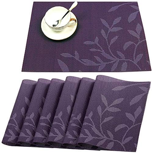 ASOMA PVC Reversible Vinyl Washable Table Mats for Dining Table Set of 6 Placemats Coaster 45x30 cm AntiSkid HeatResistant Washable Purple 6 - Image 1