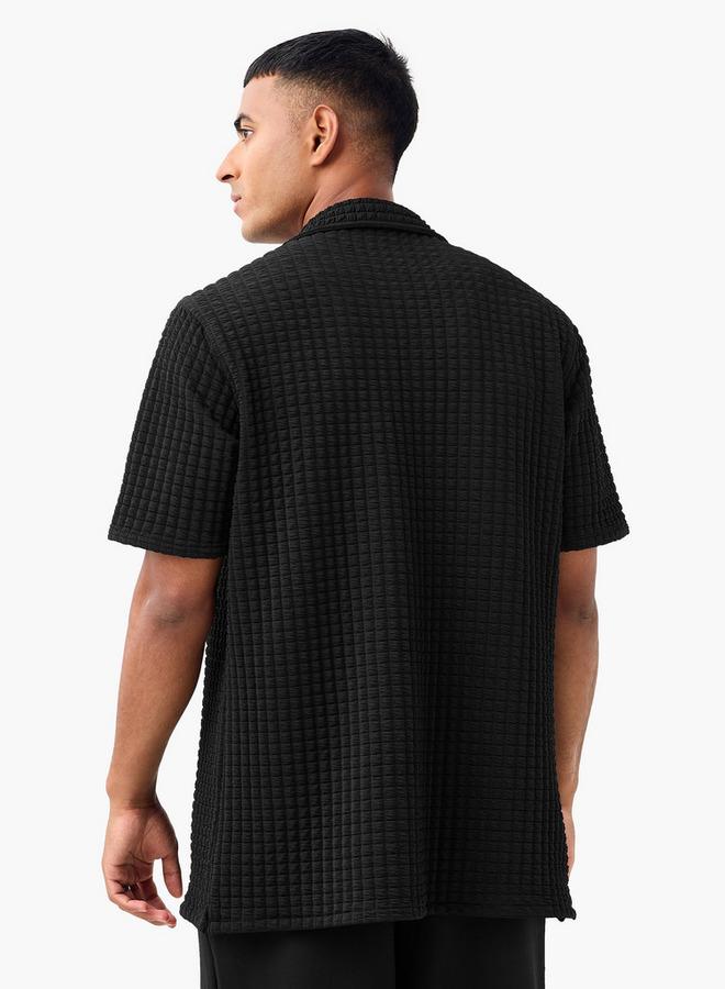 Splash FAV Regular Fit Waffle Textured Shirt with Camp Collar and Short Sleeves - Image 3