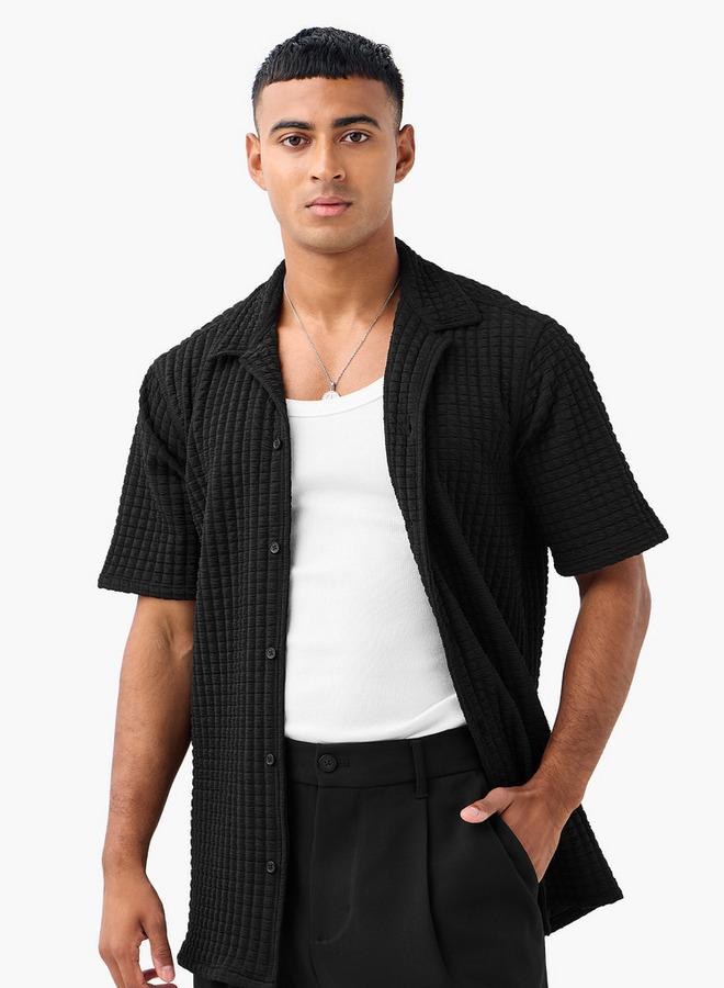 Splash FAV Regular Fit Waffle Textured Shirt with Camp Collar and Short Sleeves - Image 1