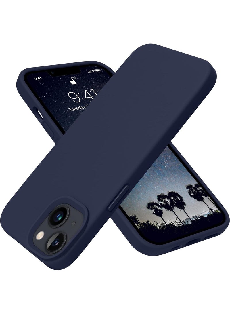 Compatible with iPhone 13/14 Case 6.1 Inch Slim Liquid Silicone 4 Layers Soft Gel Rubber Shockproof Protective Phone Case with Anti Scratch Microfiber Lining (Midnight Blue) - Image 1