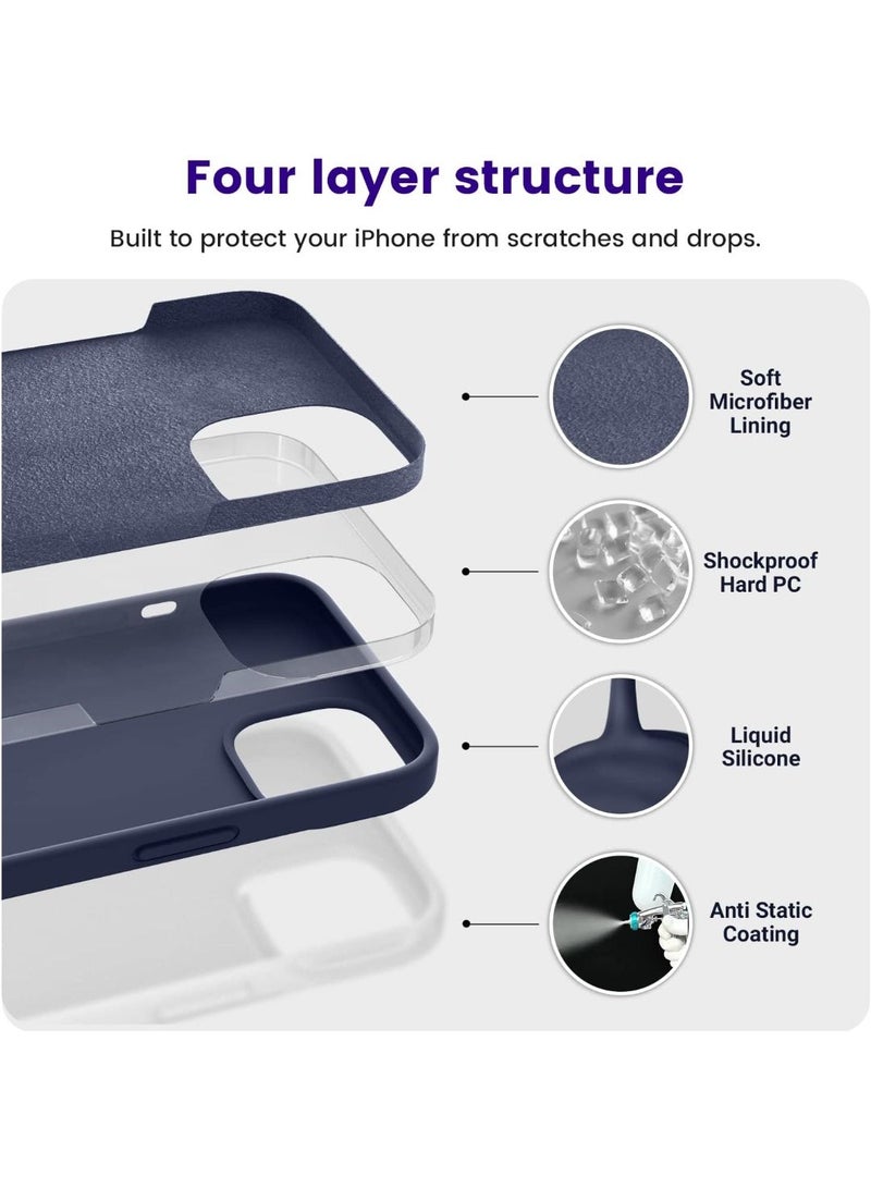 Compatible with iPhone 13/14 Case 6.1 Inch Slim Liquid Silicone 4 Layers Soft Gel Rubber Shockproof Protective Phone Case with Anti Scratch Microfiber Lining (Midnight Blue) - Image 5