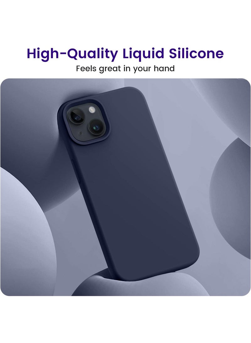 Compatible with iPhone 13/14 Case 6.1 Inch Slim Liquid Silicone 4 Layers Soft Gel Rubber Shockproof Protective Phone Case with Anti Scratch Microfiber Lining (Midnight Blue) - Image 3