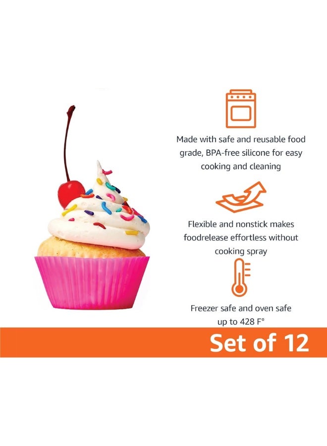 Reusable Silicone Baking Cups, BPA Free Muffin Liners, Dishwasher Safe, 2.9 x 2.9 x 1.3 in (LxWxH), Multicolor, Pack of 12 - Image 2