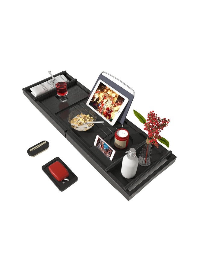 Bamfan Bath Caddy Tray for Bathtub - Bamboo Adjustable Organizer Tray for Bathroom with Free Soap Dish Suitable for Luxury Spa or Reading(Black) - Image 1