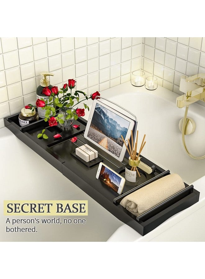 Bamfan Bath Caddy Tray for Bathtub - Bamboo Adjustable Organizer Tray for Bathroom with Free Soap Dish Suitable for Luxury Spa or Reading(Black) - Image 2