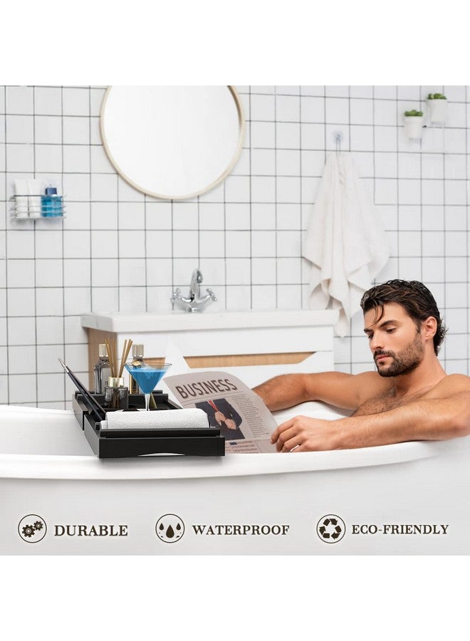 Bamfan Bath Caddy Tray for Bathtub - Bamboo Adjustable Organizer Tray for Bathroom with Free Soap Dish Suitable for Luxury Spa or Reading(Black) - Image 4