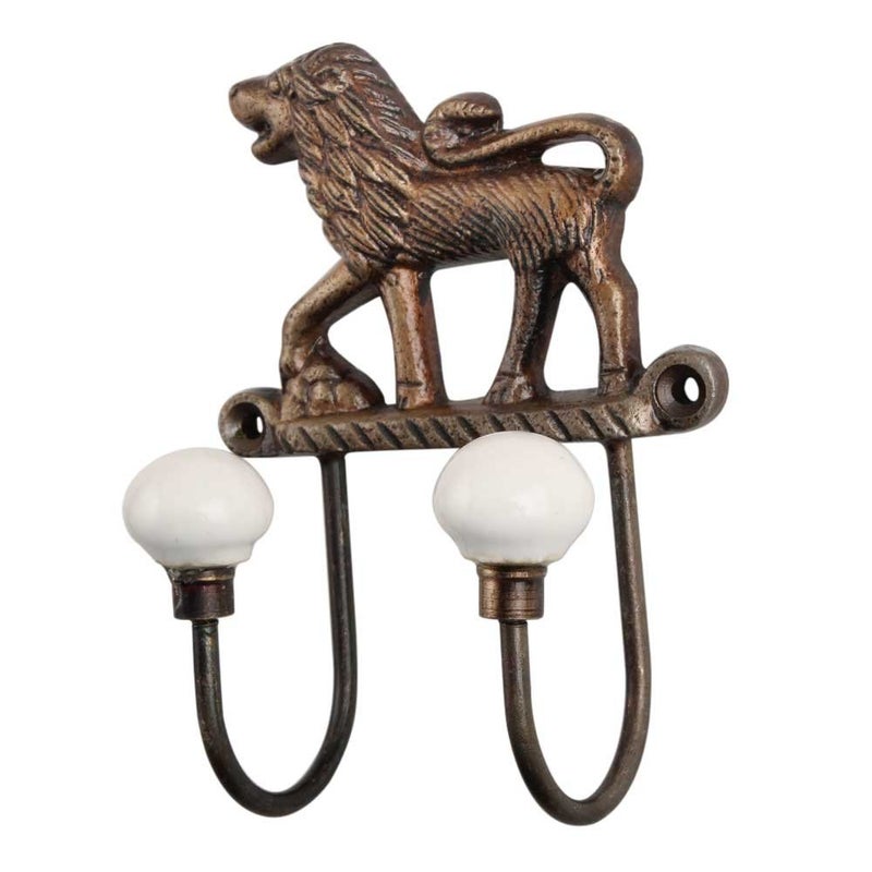 Indian-Shelf IndianShelf Handmade Lion Hooks Key Hangers Wall Hanging Coat Towel Mount Hat Mug Utensils Heavy Duty Ceramic_Multicolor_475 Inches1 Piece - Image 1