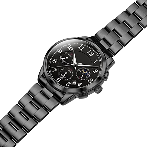 Kai Tian 20mm Curved Ends Watch Band with Foldover Clasp Black Solid Quality Stainless Steel HalfMoon Tapered 3D Flats Metal Watch Strap for Men Women - Image 3
