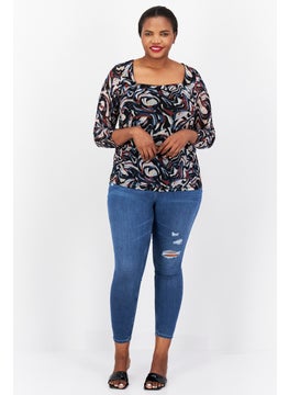 Women Plus Size Square Neck Long Sleeves Abstract Print Blouse, Black Combo - pzsku/Z0345615F842C393812D1Z/45/_/1737643002/5a2a1a05-3478-43d0-833a-30211f36c9ca