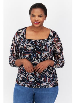 Women Plus Size Square Neck Long Sleeves Abstract Print Blouse, Black Combo - pzsku/Z0345615F842C393812D1Z/45/_/1737643039/3930e4e8-3f1d-4d07-9ded-148ca8ec2a39