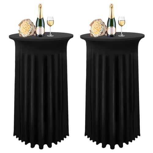 Lykoow Lykoow 2 Pack Spandex Stretch Cocktail Table Covers with Skirt Black Round  24x43 Fitted High Top Stretch Table Dress for Party Wedding and Banquet