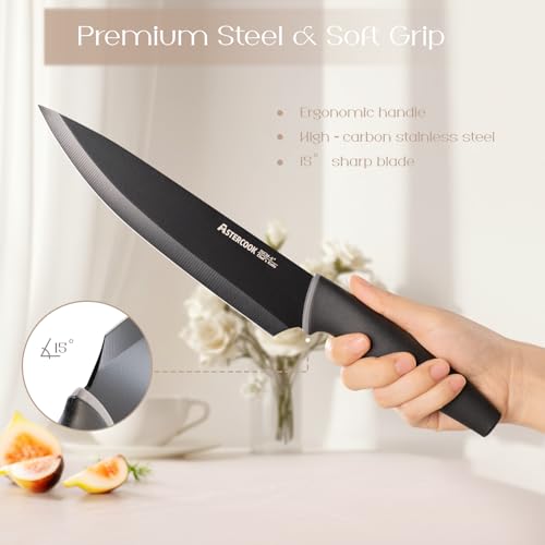 Astercook Knife Set, Kitchen Knives with Block and Sharpener 22 Pcs German Stainless Steel Knives Sharp Blade Dishwasher Safe Knife Set with Anti-slip Ergonomic Handle, Elegant Black - Image 3