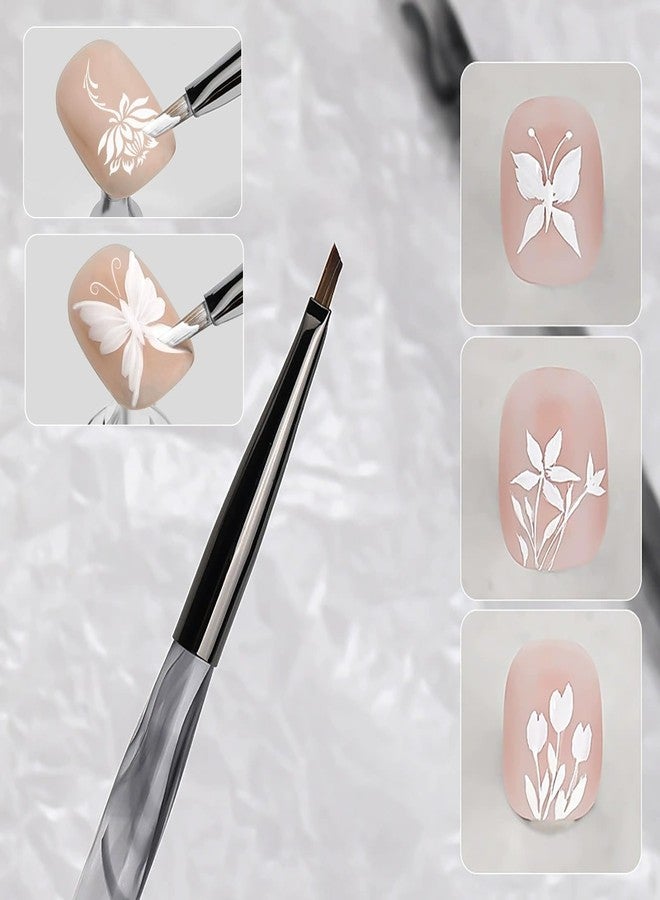 SILPECWEE Nail Brush for Drawing Petals and Butterflies, Acrylic Nail Art Paint Brushes Manicure Brush Nails Design Tool for Women Watercolor Paint & Oil Painting - Black Marble - Image 2