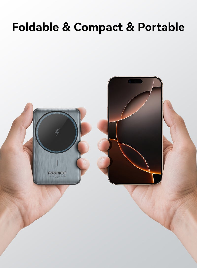 فو ميالتكنولوجيا المحدودة شاحن لاسلكي لأجهزة آيفون - محطة شحن لاسلكية 3 في 1، متوافق مع شاحن MagSafe، مضغوط وقابل للطي، حامل شحن لاسلكي 15 واط Qi2 لأجهزة iPhone 17/16/15/14/13/12، سامسونج، شاومي (مع خاصية الالتصاق المغناطيسي) - Image 2