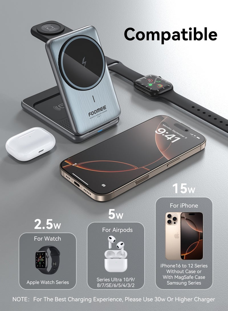 فو ميالتكنولوجيا المحدودة شاحن لاسلكي لأجهزة آيفون - محطة شحن لاسلكية 3 في 1، متوافق مع شاحن MagSafe، مضغوط وقابل للطي، حامل شحن لاسلكي 15 واط Qi2 لأجهزة iPhone 17/16/15/14/13/12، سامسونج، شاومي (مع خاصية الالتصاق المغناطيسي) - Image 5