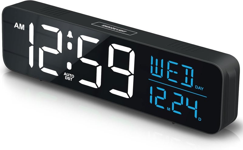 Peakeep Large Display Digital Alarm Clock for Bedrooms, Date Day of Week Calendar Desk Table Clocks for Living Room Office, Dimmable Plug in Electric Clock, 5 Volumes, Loud, Auto DST - Image 1