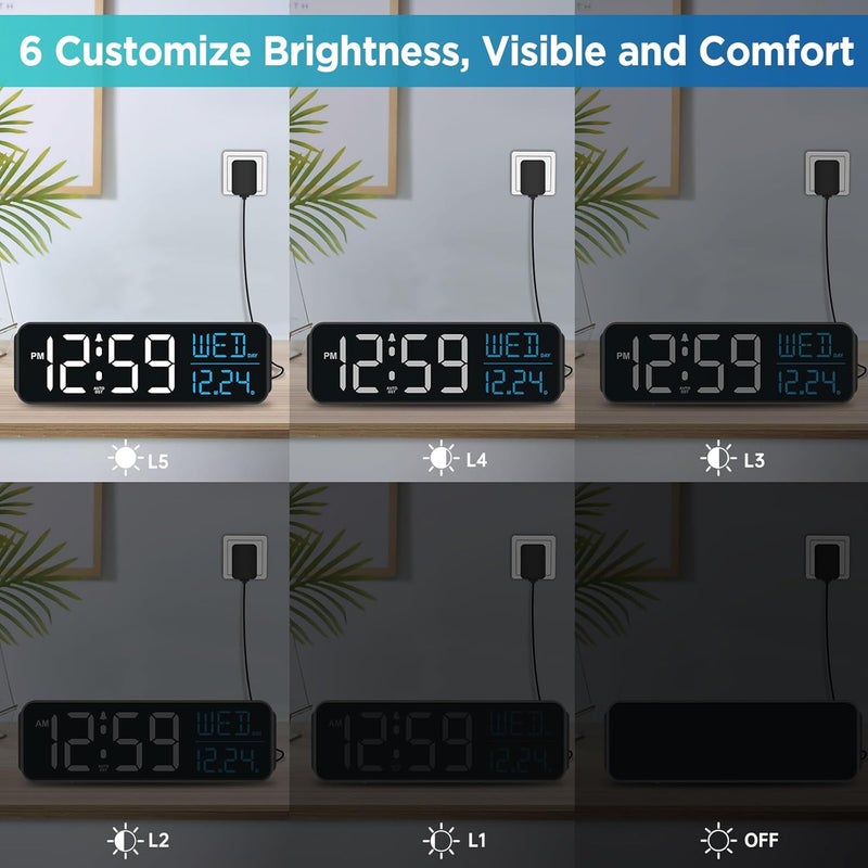 Peakeep Large Display Digital Alarm Clock for Bedrooms, Date Day of Week Calendar Desk Table Clocks for Living Room Office, Dimmable Plug in Electric Clock, 5 Volumes, Loud, Auto DST - Image 3