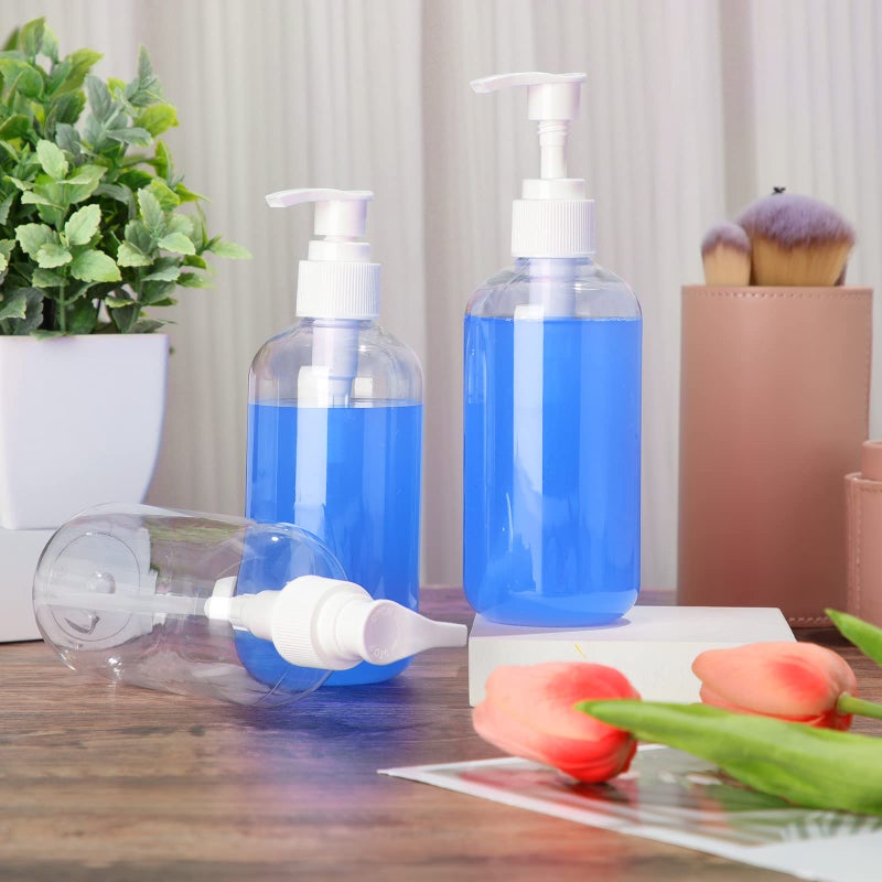 Eaasty 48 Pcs Pump Bottle Lotion Dispenser Refillable Shampoo Conditioner Hand Soap Dispenser Plastic Empty 8oz/250ml Clear Reusable Body Wash Container Bulk (Clear, White) - Image 5