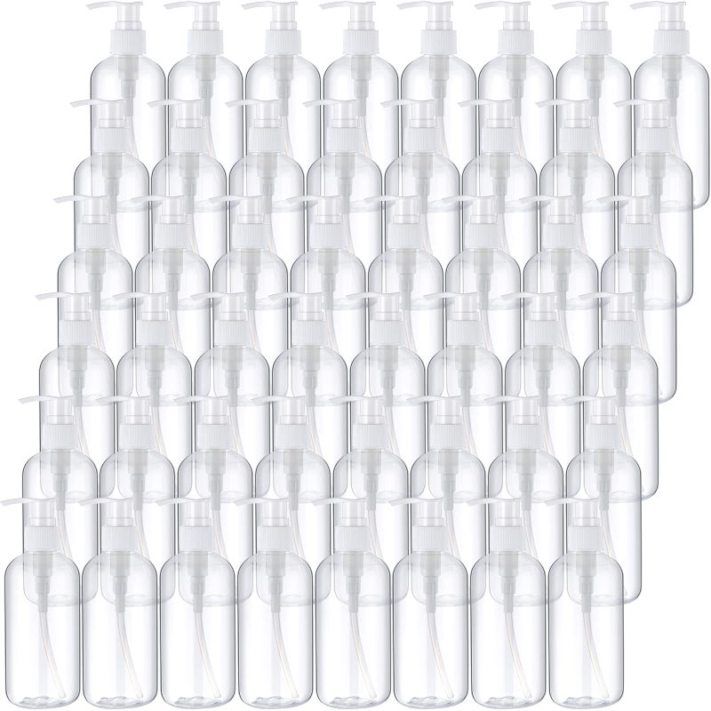 Eaasty 48 Pcs Pump Bottle Lotion Dispenser Refillable Shampoo Conditioner Hand Soap Dispenser Plastic Empty 8oz/250ml Clear Reusable Body Wash Container Bulk (Clear, White) - Image 1