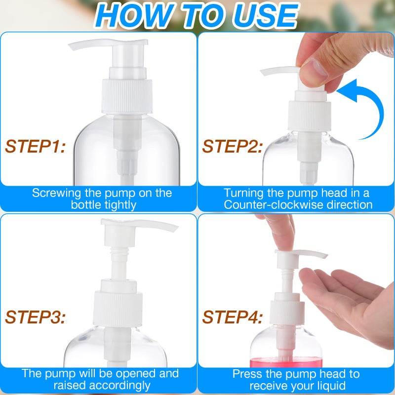 Eaasty 48 Pcs Pump Bottle Lotion Dispenser Refillable Shampoo Conditioner Hand Soap Dispenser Plastic Empty 8oz/250ml Clear Reusable Body Wash Container Bulk (Clear, White) - Image 3