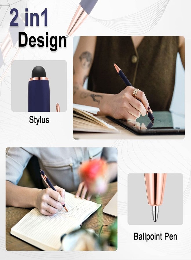 Tenare 12 Pieces 2 in 1 Stylus Metal Ballpoint Pen with Stylus Tip, 1.0 mm Black Ink Ballpoint Pen for Touch Screens(Cyan and Rose Gold) - Image 2