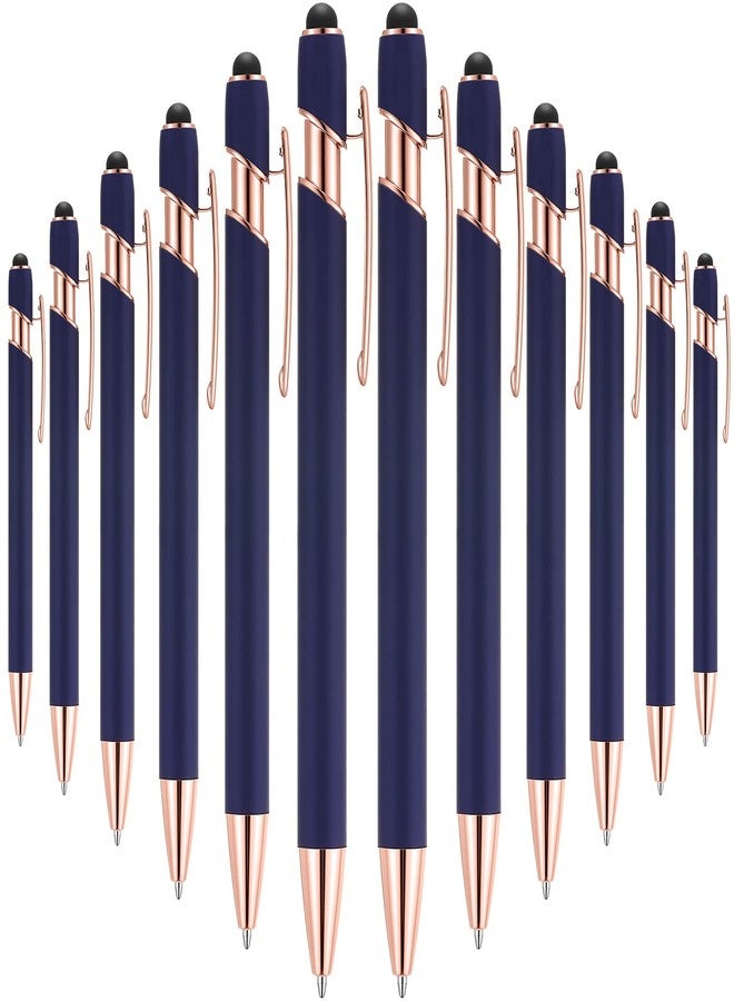 Tenare 12 Pieces 2 in 1 Stylus Metal Ballpoint Pen with Stylus Tip, 1.0 mm Black Ink Ballpoint Pen for Touch Screens(Cyan and Rose Gold) - Image 1