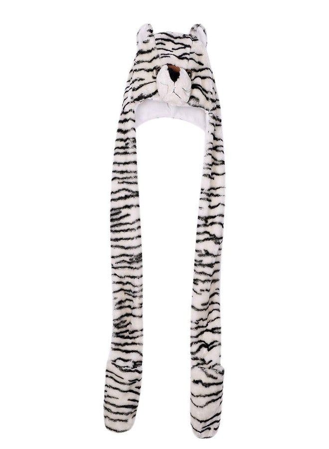 V3E Baby Boy's 3-in-1 Function Cartoon Animal Hood Earflap Cap Hat Scarf Gloves Mittens Furry Hoodie Cute Plush Beanie (Off-White) - Image 1
