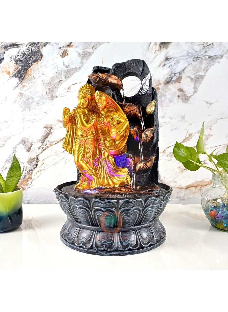MERUPAM Merupam Radha Mohan Tabletop Water Fountain for Home Decor with Multicolor LED Light Meditation Relaxing Indoor Decoration Zen Fountain for Home Office Bedroom Decoration M38  - Image 1