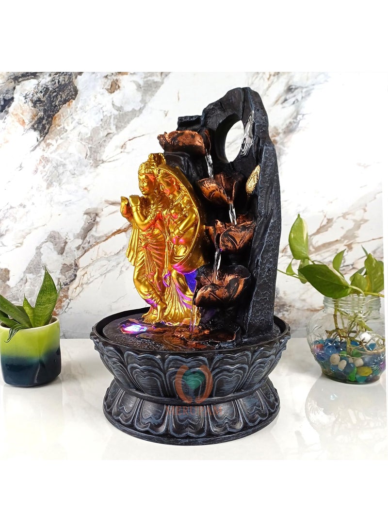MERUPAM Merupam Radha Mohan Tabletop Water Fountain for Home Decor with Multicolor LED Light Meditation Relaxing Indoor Decoration Zen Fountain for Home Office Bedroom Decoration M38  - Image 3