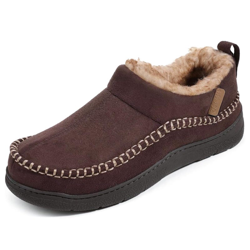 Zigzagger Men's Moccasin Slippers Memory Foam House Shoes, Ankle Toasty Indoor and Outdoor Warm Loafer Slippers(Coffee,Size 11) - Image 1