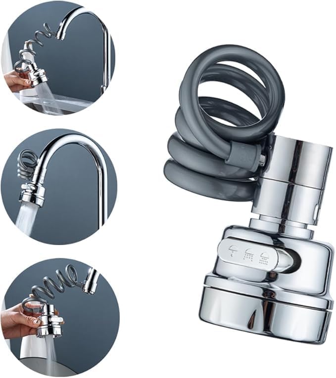 PAXCOO 1 Pack Sink Faucet Extender Professional Sink Sprayer Attachment 360 Rotatable Sink Faucet Extender Aerator with Stretchable Hose 3Function Sink Spray Nozzle with Adapter Spring Water Faucet - Image 4