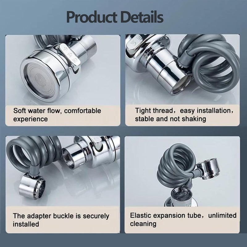 PAXCOO 1 Pack Sink Faucet Extender Professional Sink Sprayer Attachment 360 Rotatable Sink Faucet Extender Aerator with Stretchable Hose 3Function Sink Spray Nozzle with Adapter Spring Water Faucet - Image 5