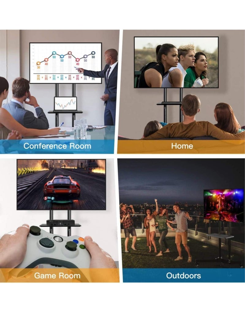 ELTRAZONE Mobile TV Cart with Wheels for 32-65 Inch LCD LED Plasma Flat Screen TVs- Height Adjustable Rolling TV Stand Hold up to 132 lbs- Floor Stand with Tray Max VESA 600x400mm - Image 5