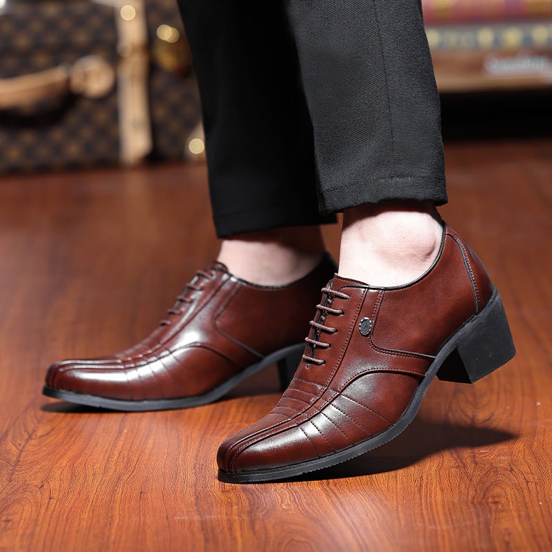 Men'S Retro Lace-Up Cuban Shoes, Formal Large Size Business Casual Shoes, Height-Increasing Pointed Leather Shoes, Men'S Shoes - Image 4