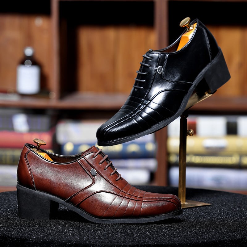 Men'S Retro Lace-Up Cuban Shoes, Formal Large Size Business Casual Shoes, Height-Increasing Pointed Leather Shoes, Men'S Shoes - Image 2