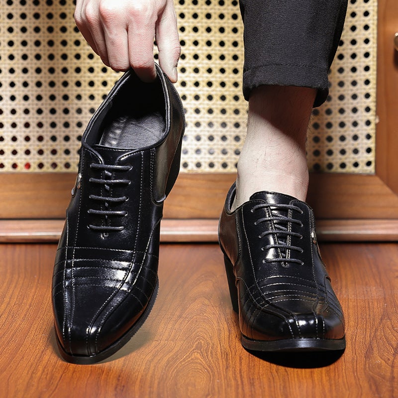 Men'S Retro Lace-Up Cuban Shoes, Formal Large Size Business Casual Shoes, Height-Increasing Pointed Leather Shoes, Men'S Shoes - Image 5