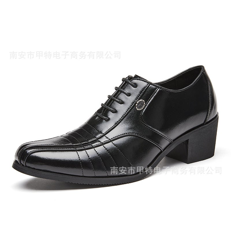 Men'S Retro Lace-Up Cuban Shoes, Formal Large Size Business Casual Shoes, Height-Increasing Pointed Leather Shoes, Men'S Shoes - Image 1