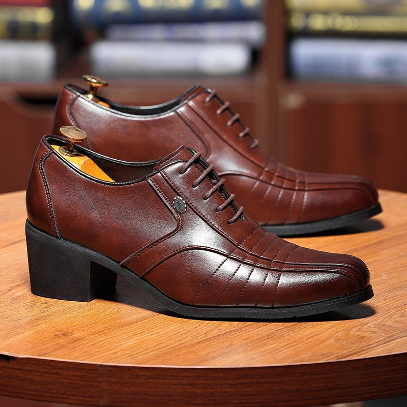 Men'S Retro Lace-Up Cuban Shoes, Formal Large Size Business Casual Shoes, Height-Increasing Pointed Leather Shoes, Men'S Shoes - Image 3