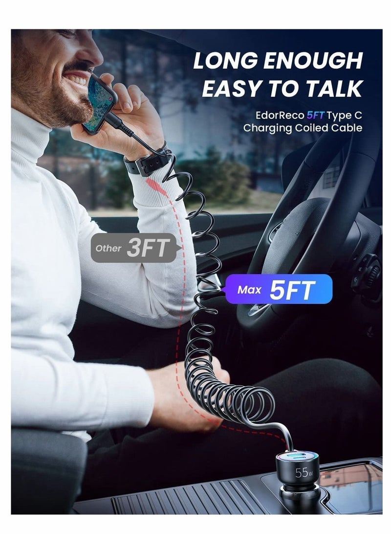 KASTWAVE USB C Car Charger, 55W 3 Port(Dual PD 3.0+QC 3.0)Fast Car Charger Adapter with Built-in USB C Coil, Compatible with iPhone 13/12/11, for iPad Pro/Mini, for Galaxy S21/S20 etc - Image 5