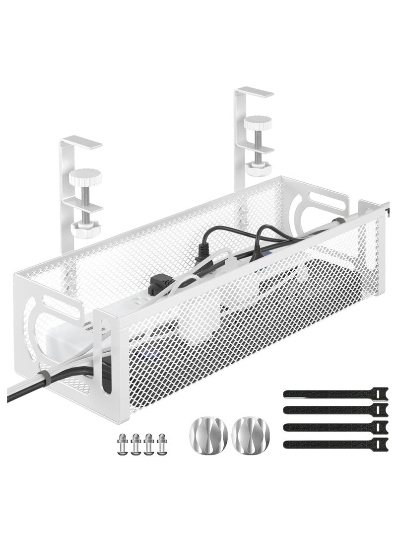 NNEWVANTE Cable Management Under Desk,Under Desk Cable Management Tray,desk Cable Organizer, Cable Management Box,Cord Organizer forDesk,Under Desk Storage for Office,Home-No Drill to Desk Cable Raceway(White) - Image 1