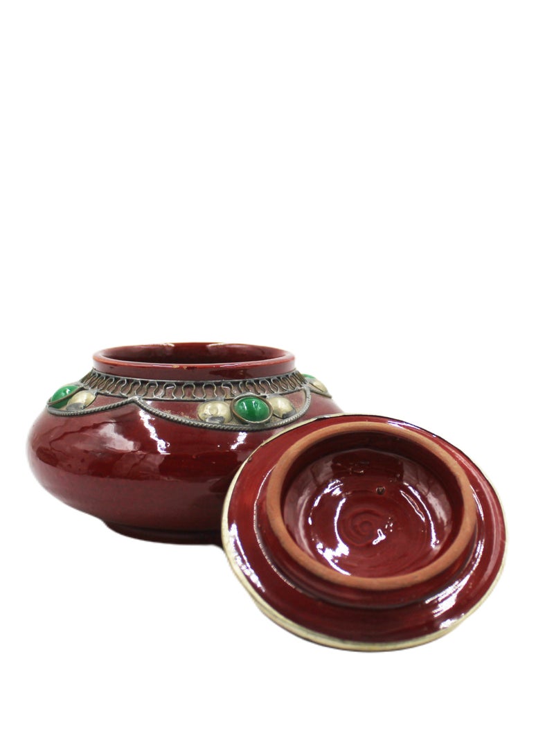 Antique Museum Moroccan Handmade Powder Pot With metal stone Work 10 cm  - Image 2
