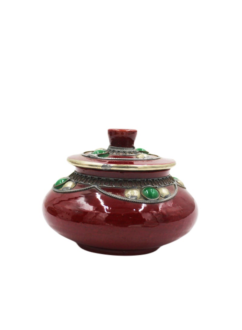Antique Museum Moroccan Handmade Powder Pot With metal stone Work 10 cm  - Image 3