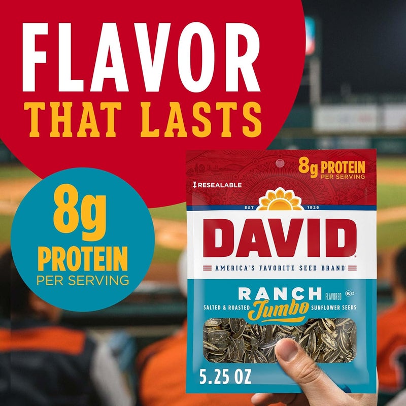 David SEEDS Roasted and Salted Ranch Jumbo Sunflower Seeds, Keto Friendly, 5.25 oz, 12 Pack - Image 4