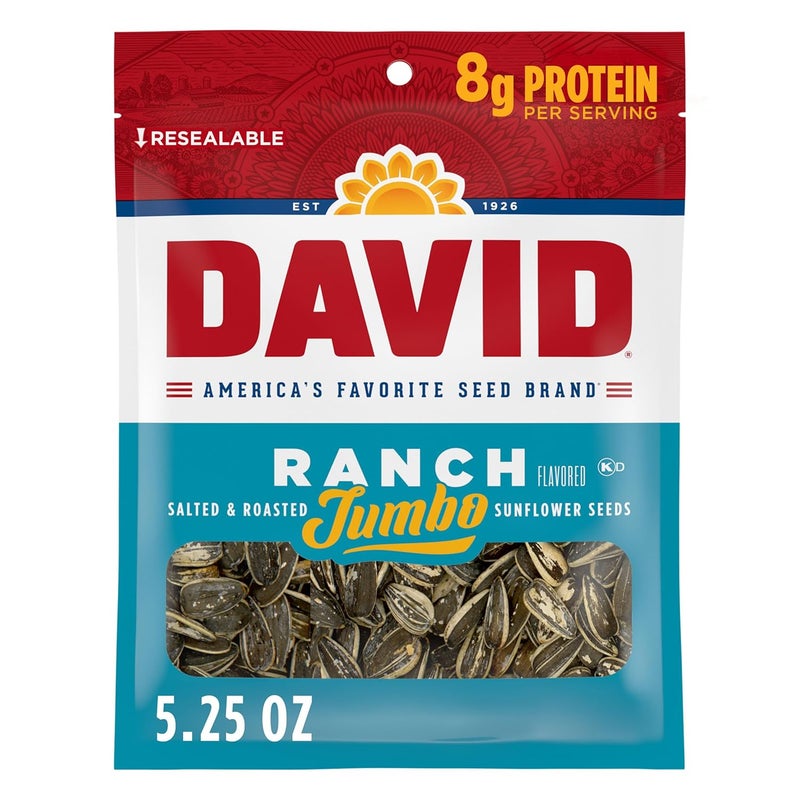 David SEEDS Roasted and Salted Ranch Jumbo Sunflower Seeds, Keto Friendly, 5.25 oz, 12 Pack - Image 1