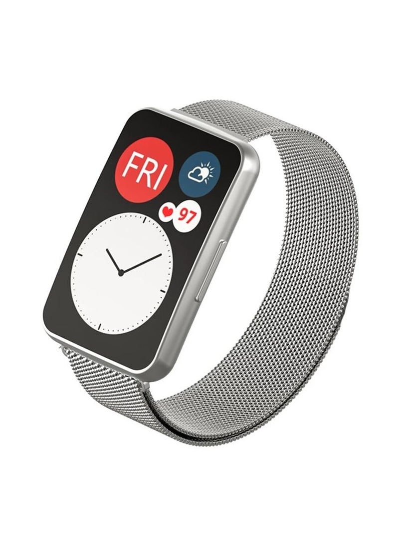 فون بلانيت Stainless Watch Band For Huawei Watch Fit Strap Solid color Fitness Sport Bands For Huawei Watch Fit(Silver) - Image 2