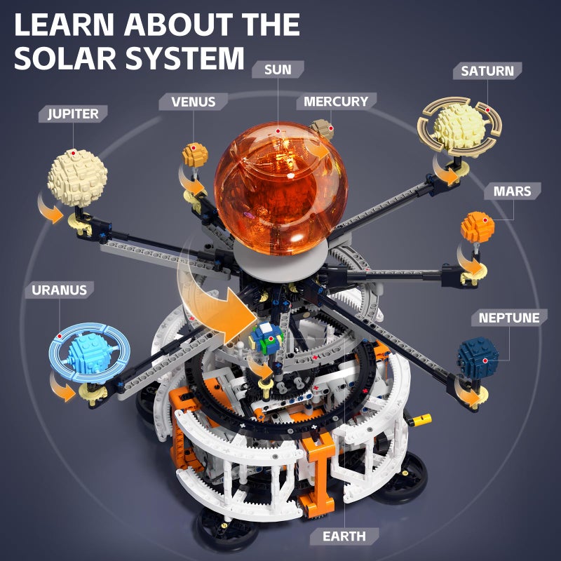 Dolive Dual-Mode Spinning Solar System Space Building Kit, STEM Model with Rotating Planets, Light-up Sun and Astronomy Educational Toys for Kids, Outer Space Birthday Gift for Ages 8+ (1282 PCS) - Image 2
