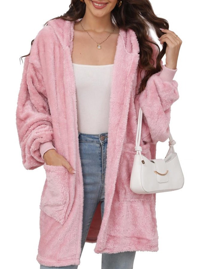 Argstar Women's Pink Fleece Hooded Cardigans, Oversized Wearable Blanket Hoodie Jacket Winter Coats with Pockets - Image 1