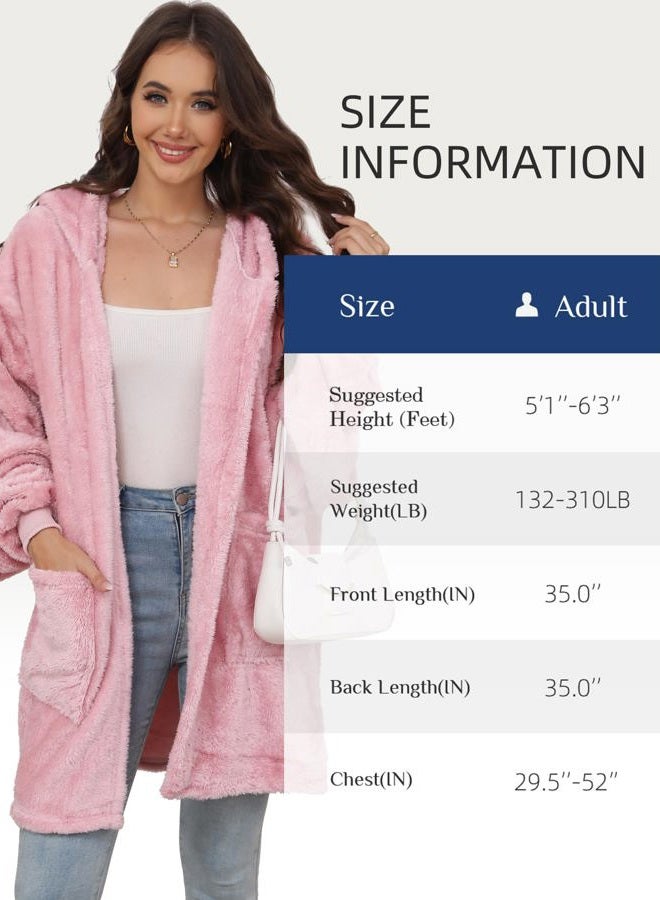 Argstar Women's Pink Fleece Hooded Cardigans, Oversized Wearable Blanket Hoodie Jacket Winter Coats with Pockets - Image 5