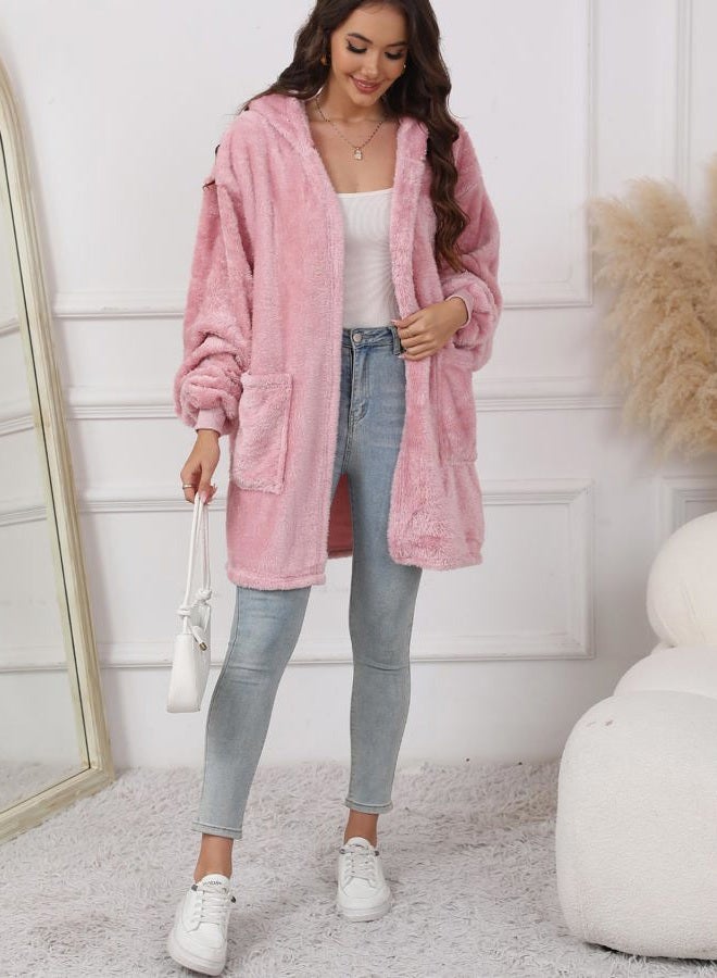 Argstar Women's Pink Fleece Hooded Cardigans, Oversized Wearable Blanket Hoodie Jacket Winter Coats with Pockets - Image 4